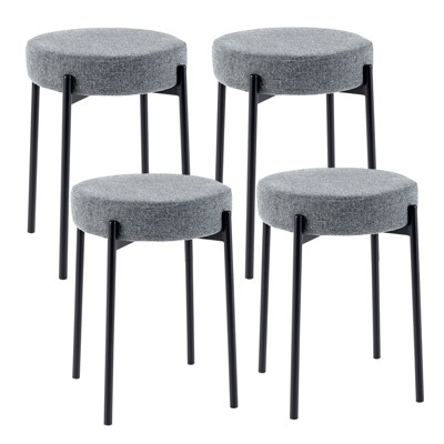 Costway Bar Stools Set of 4 Home Upholstered Stools with Metal Legs & Anti-slip Foot Pads Dark Grey/Light Grey/Beige