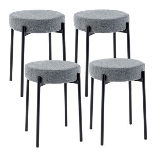 Costway Bar Stools Set of 4 Home Upholstered Stools with Metal Legs & Anti-slip Foot Pads Dark Grey/Light Grey/Beige - 1 of 4