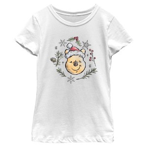 Girls Winnie the Pooh Christmas Leaves Portrait T Shirt - 1 of 4