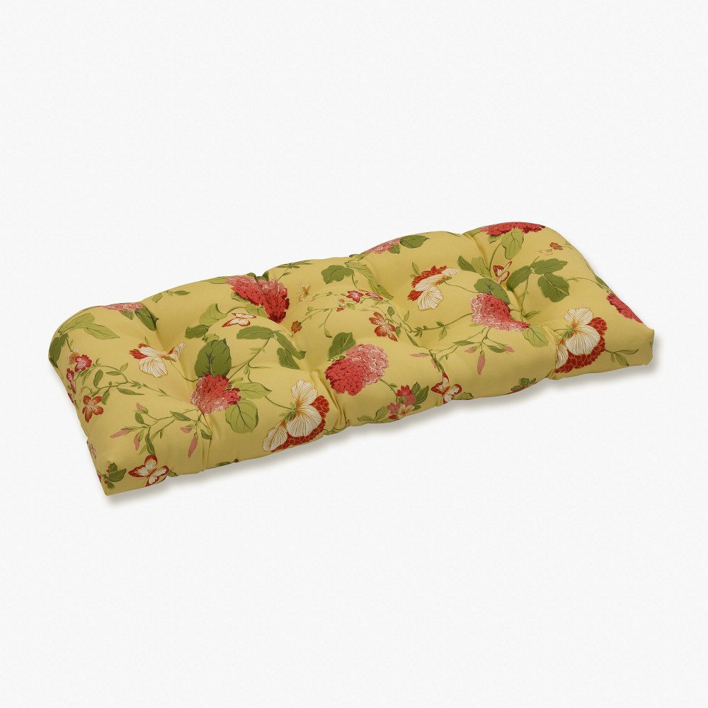 Photos - Pillow Outdoor Wicker Loveseat Cushion - Yellow/Red Floral -  Perfect