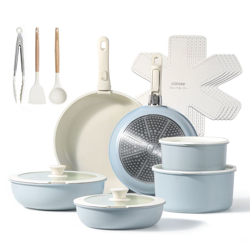 CAROTE Pots and Pans Set Non Stick Cookware Set with Detachable Handle, 20pcs Blue, 1 of 10