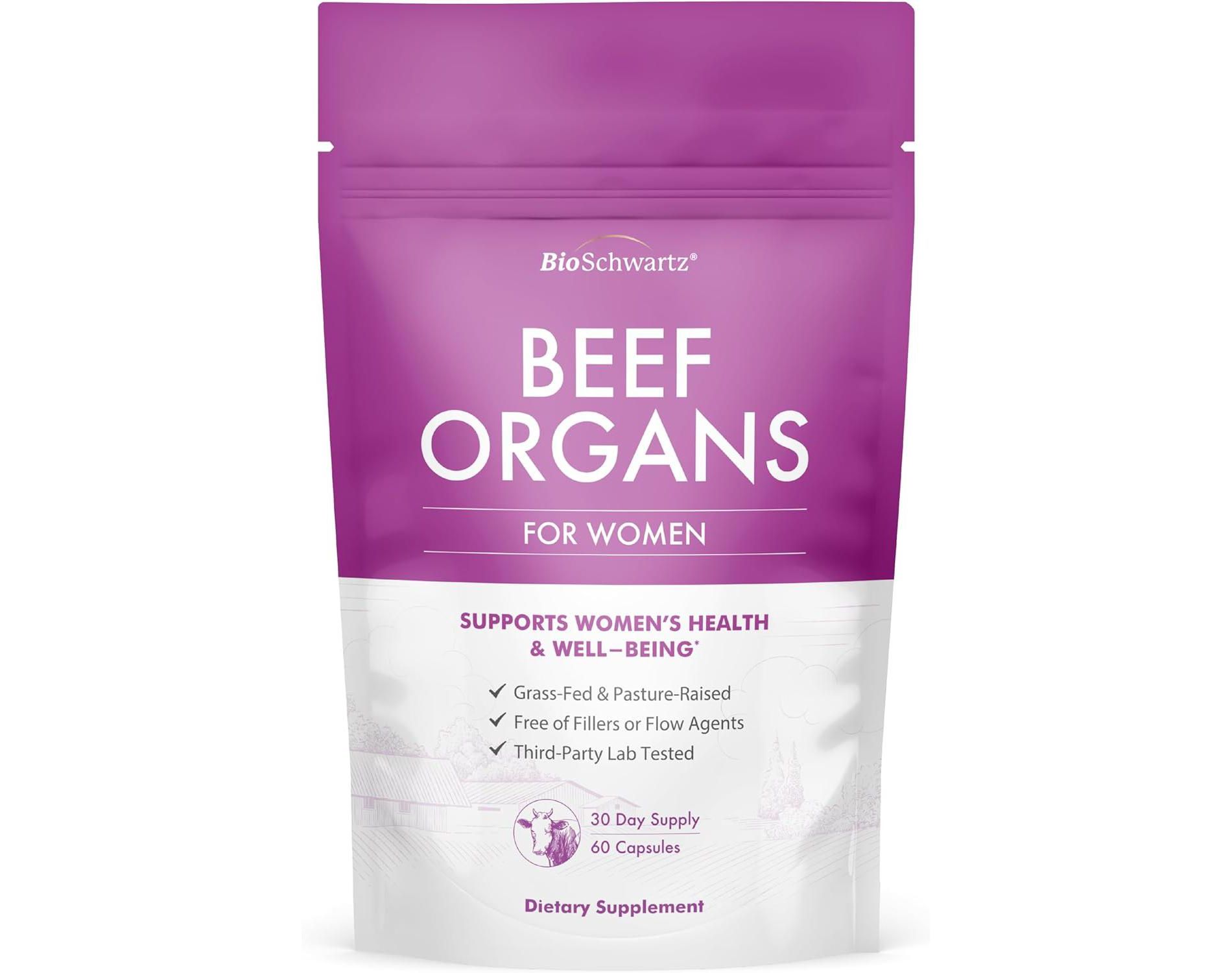 Primal Beef Organ Supplement for Women, Supports Healthy Hair Skin & Nails, Hormone Balance, Promotes Women's Health & Well-Being, BioSchwartz, 60ct