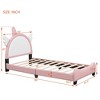 Upholstered Platform Bed With Unicorn Shape Headboard, White+Pink-ModernLuxe - 3 of 4