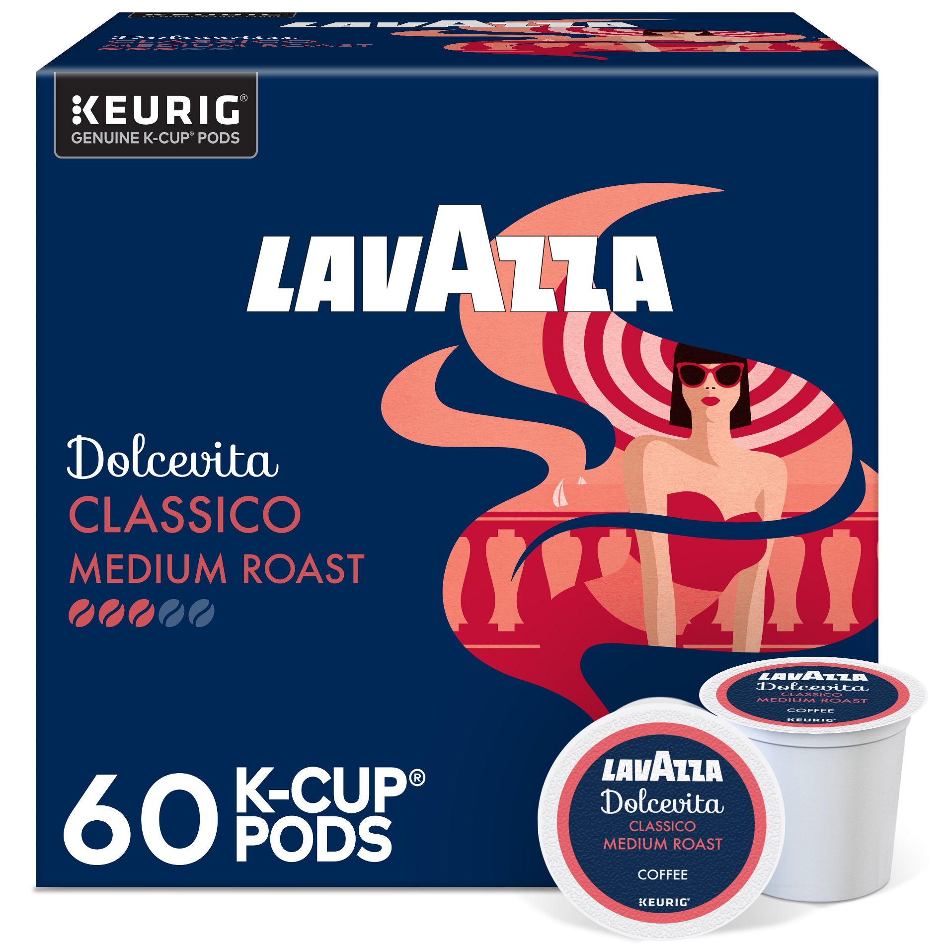 Lavazza Dolcevita Classico Keurig K-Cup® Pods, Medium Roast, Arabica and Robusta Blend (60 Pods)