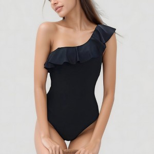 Anna-Kaci Swim Women's One-Piece Swimsuit with One Shoulder Design Soft Ruffle Trim and Flattering Contour Fit - 1 of 4