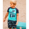 Deux par Deux Boy Printed Swim Trunks Light Blue Beach on Black - 2 of 4