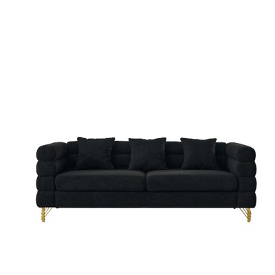 AENKYO 81" Oversized 3-Seater Sofa, Modern Teddy Fabric for Living Room, Comfortable Deep Seating Sleep Sofa, Black