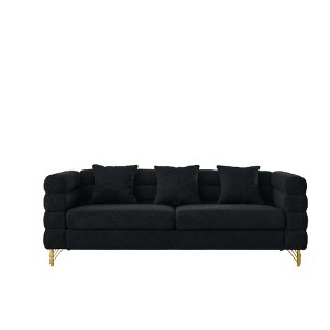 AENKYO 81" Oversized 3-Seater Sofa, Modern Teddy Fabric for Living Room, Comfortable Deep Seating Sleep Sofa, Black - 1 of 4