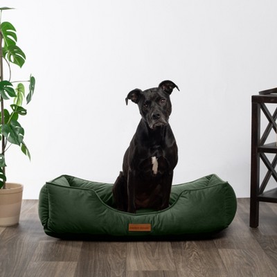 Large Forest Green Velvet Rectangular Dog Bed