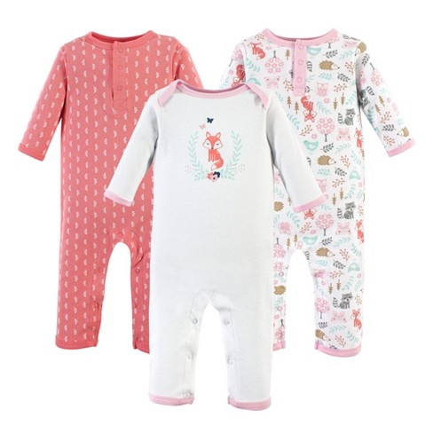 Hudson Baby Infant Girl Cotton Coveralls 3pk, Woodland Fox, 3-6 Months ...