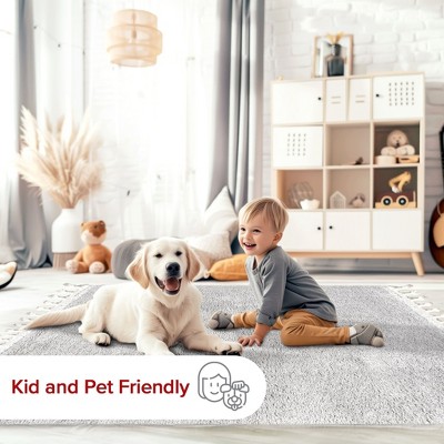 Braided Tassel Edge Shag Rug in Gray, 3' x 5', Synthetic Easy Care