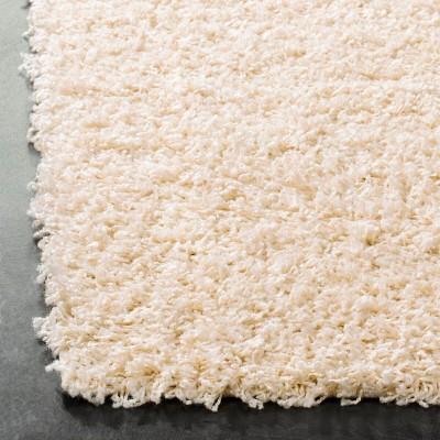Ivory Square Hand-knotted Shag Rug, 6'7" x 6'7"