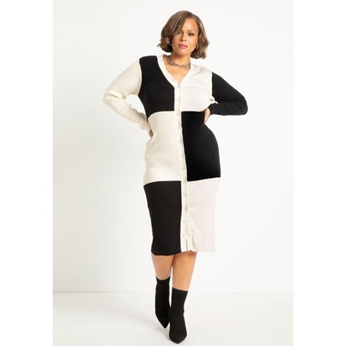 Eloquii Women's Plus Size Colorblock Sweater Cardigan Dress, 26/28 - Black  Eggnog : Target