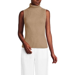 Lands' End Women's Fine Gauge Cotton Turtleneck Tank Sweater - 1 of 4