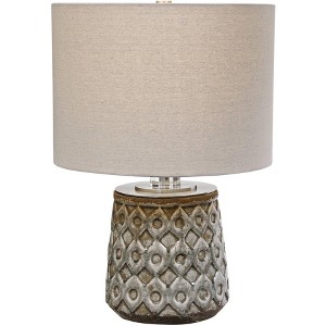 Uttermost Rustic Farmhouse Accent Table Lamp 20" High Distressed Blue Gray Crackle Glaze Ceramic Linen Drum Shade for Living Room - 1 of 1