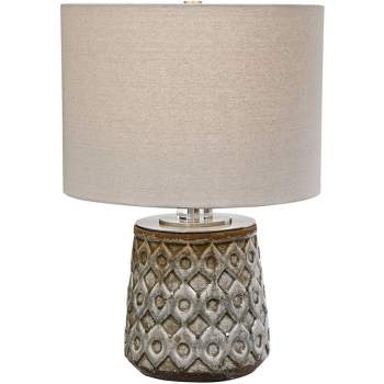 Uttermost Rustic Farmhouse Accent Table Lamp 20" High Distressed Blue Gray Crackle Glaze Ceramic Linen Drum Shade for Living Room