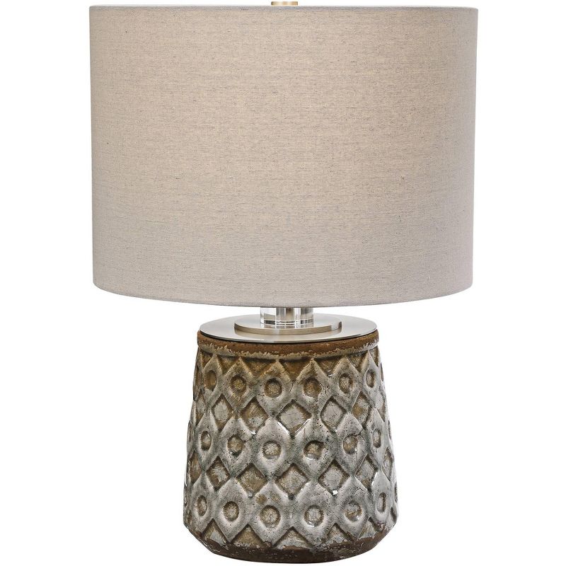 Uttermost Rustic Farmhouse Accent Table Lamp 20" High Distressed Blue Gray Crackle Glaze Ceramic Linen Drum Shade for Living Room, 1 of 2