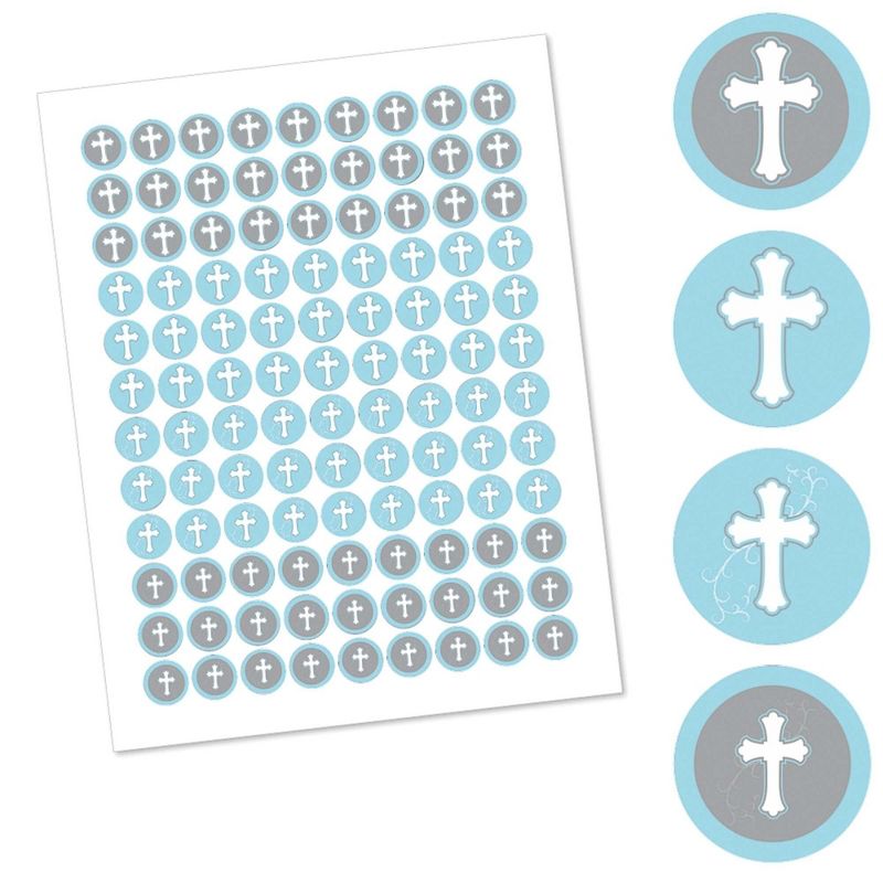 Big Dot of Happiness Little Miracle Boy Blue Cross - Baptism or Baby Shower Round Candy Sticker Favors - Labels Fits Chocolate Candy (1 sheet of 108), 2 of 6