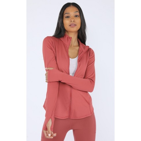 90 Degree By Reflex High Low Full Zip Jacket With Side Pockets - Terracotta  - X Large
