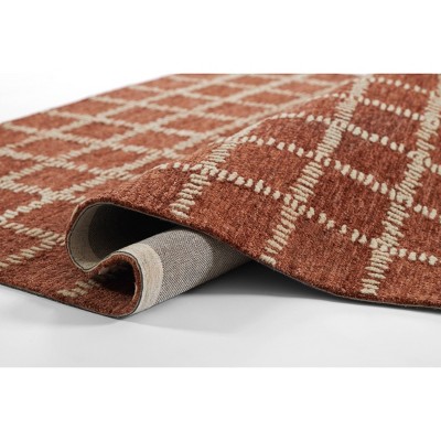 Rust and Beige Geometric Hand-Tufted Wool Rug, 5' x 8'