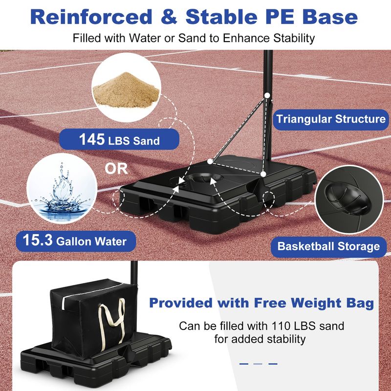 Costway 44'' Portable Adjustable Basketball Goal Hoop Stand System withSecure Bag Outdoor, 5 of 11