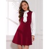 INSPIRE CHIC Women's Elegant Contrast Ruffle Stand Collar Bow Tie Puff Sleeve Office Dress - 4 of 4