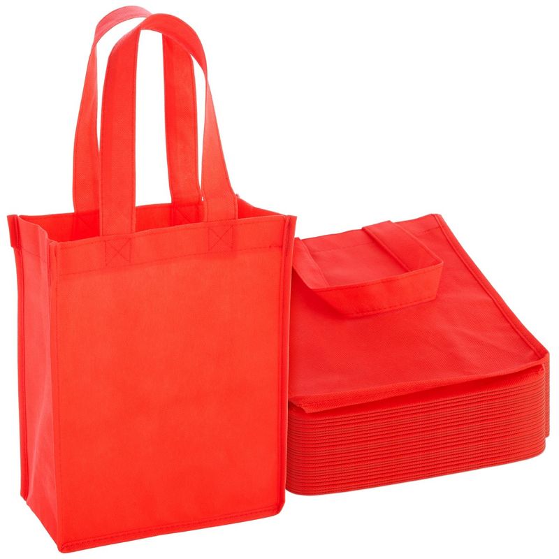 Okuna Outpost 24 Pack Medium Non Woven Tote Bags, Reusable Produce Shopping Grocery Bags, Red, 8 x 10 x 4 In, 1 of 9