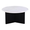31" Marble Top Coffee Table with Solid Wood Pedestal Base, Modern Sofa Table for Living Room - 2 of 4