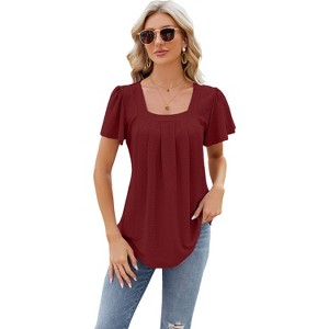 Womens Casual Shirts Loose T Shirts Basic Short Sleeve Crewneck Trendy Tops Cute Clothes Blouse - 1 of 4