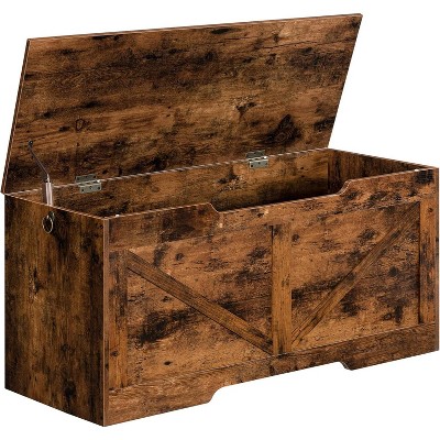 MaseiKar Storage Bench, Retro Wooden Storage Chest with U-Shaped Cut-Out Pull, Safety Hinge, Supports 220 lb and Easy Assembly for Toy Box Organizer