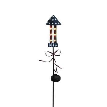 Northlight 40.5" White and Blue USA Stars Striped Rocket Solar Powered Metal Pathway Marker