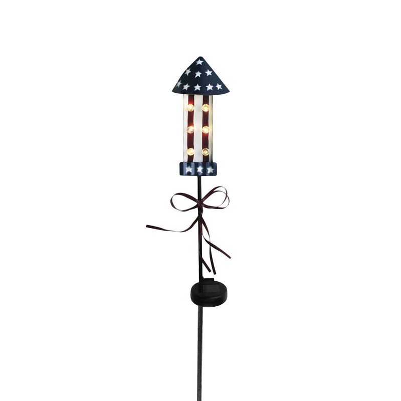 Northlight 40.5" White and Blue USA Stars Striped Rocket Solar Powered Metal Pathway Marker, 1 of 5