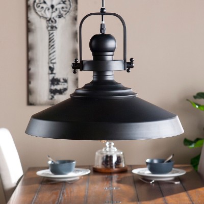 Matte Black Wide-Brim Bell Pendant Light with LED Edison Bulb