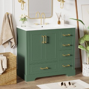 Whisen 36" Bathroom Storage Cabinet Bathroom Vanity with Resin Sink and Two Soft Close Doors and Four Drawers - 1 of 4