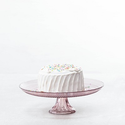 Pink Beaded Glass Pedestal Cake Stand, 16 Inch