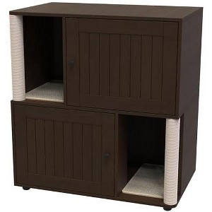 Double Layer Cat Litter Box Enclosure, Hidden Cat Litter Cabinet with Scratching Post and Litter Mat, Wooden Washroom Furniture with Door, Pet House - 1 of 4