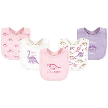 Touched by Nature Infant Girl Organic Cotton Bibs, Retro Dino, One Size