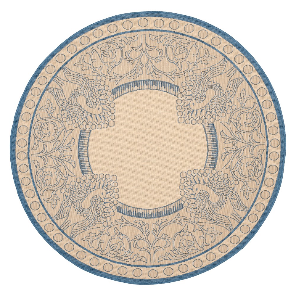 6'7in Round Bradford Outdoor Patio Rug Natural/Blue - Safavieh