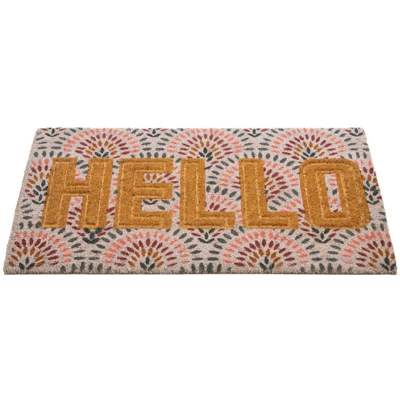 Northlight Brown and Pink "Hello" Floral Coir Outdoor Doormat 18" x 30", 4 of 7