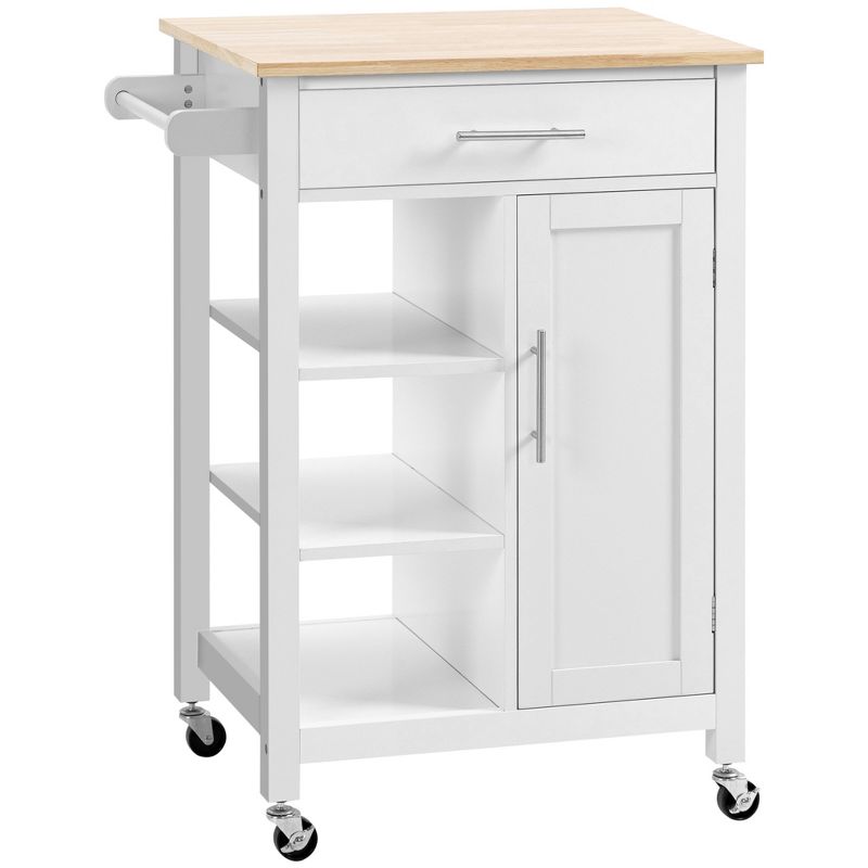 HOMCOM Compact Kitchen Island Cart on Wheels, Rolling Utility Trolley Cart with Storage Shelf & Drawer for Dining Room, 4 of 7