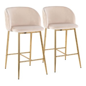 Contemporary Fixed-Height Counter Stool with Pleated Wave Backrest and Metal Legs (Set of 2) - 1 of 4
