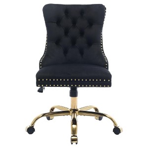 QingMoon Velvet Home Office Chair, Adjustable Swivel Desk Chair, Modern Ergonomic Computer Chair with Metal Base and Nailhead for Studio - 1 of 4