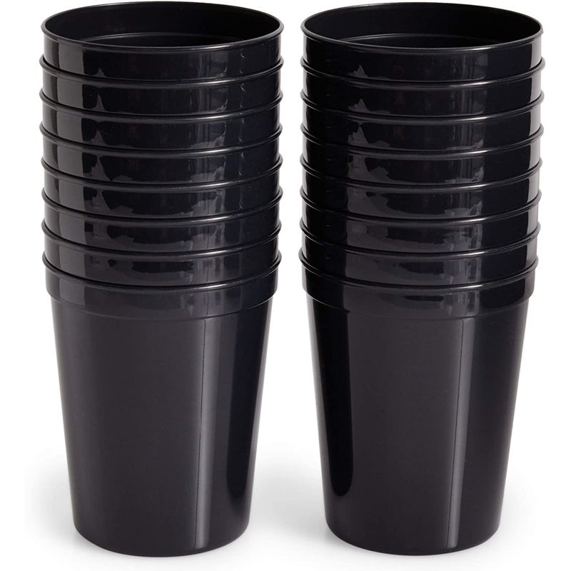 Juvale 16 Pack 16 oz Reusable Stadium Cups, Plastic Tumblers for Party, Black, 5 of 7