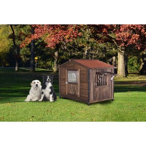 ORRD Outdoor Dog Kennel with Chew-Proof Iron Frame, Large Wooden Cabin House with Waterproof Asphalt Roof - 1 of 4