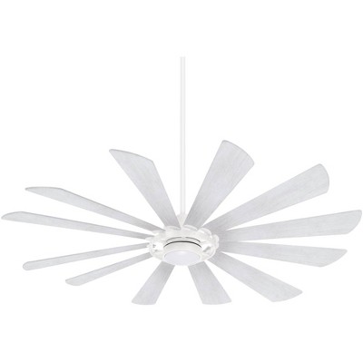 65" Minka Aire Modern Outdoor Ceiling Fan with LED Light Remote Control Textured White Ash Wood Wet Rated for Patio Exterior Porch