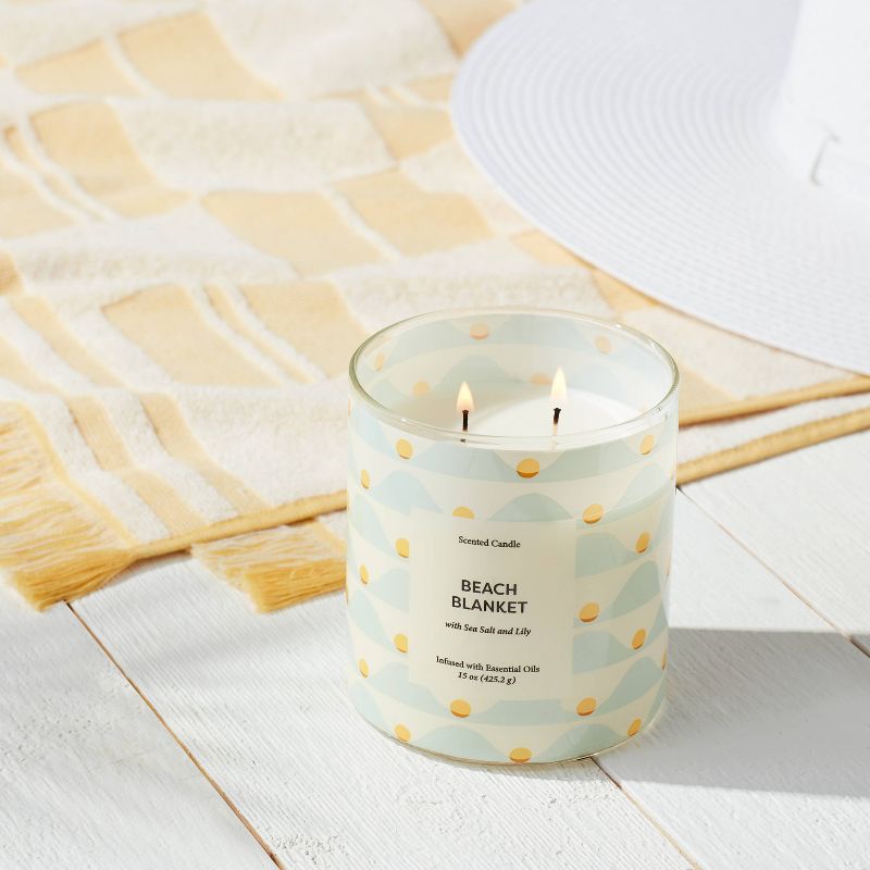 15oz 2-Wick Glass Jar Abstract Wave Print Beach Blanket Candle Light Blue - Opalhouse&#8482;, 3 of 5