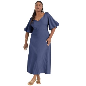 June + Vie by Roaman's Women's Plus Size Puff-Sleeve Babydoll Maxi Dress - 1 of 4
