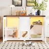 47" Cat Litter Box Enclosure Furniture with LED Light,Hidden Cat House with Stairs And Scratching Post,Modern Cat Cabinet Side Table-LAOTIES - 2 of 4