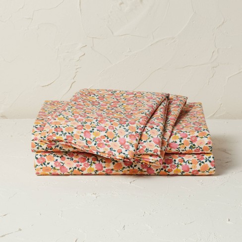 Twin Printed Pattern Peached Cotton Percale Melange Sheet Set Ann - Macaron  : Target