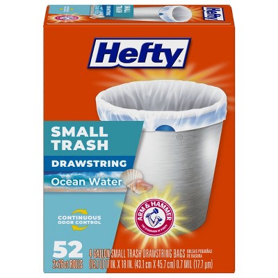 Hefty Small Drawstring Trash Bags, Ocean Water Scent, 4 Gallon, 34 Count